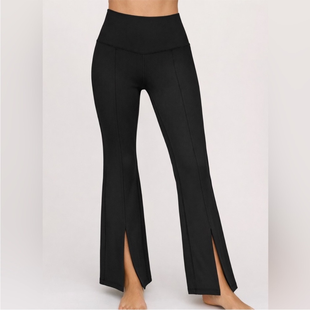 Yogalicious Lux Girlfriend 7/8 Flared Front Center Slit Black Pants Size XL